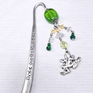 Silver Frog Bookmark with Green Accents